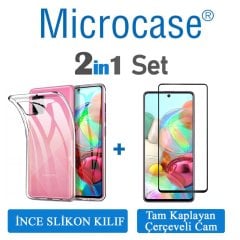 Microcase Samsung Galaxy A71 Ultra İnce 0.2 mm Soft Silikon Kılıf + Tam Kaplayan Çerçeveli Cam