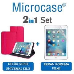 Microcase iPad Mini 4 Delüx Serisi Universal Standlı Deri Kılıf - Pembe + Ekran Koruma Filmi
