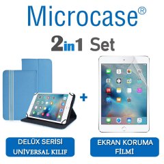 Microcase iPad Mini 4 Delüx Serisi Universal Standlı Deri Kılıf - Turkuaz + Ekran Koruma Filmi