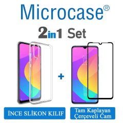 Microcase Xiaomi Mi 9 Lite Ultra İnce 0.2 mm Soft Silikon Kılıf + Tam Kaplayan Çerçeveli Cam