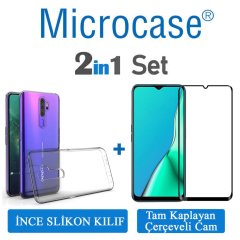 Microcase Oppo A5 2020 - A9 2020 Ultra İnce 0.2 mm Soft Silikon Kılıf + Tam Kaplayan Çerçeveli Cam
