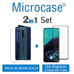 Microcase Oppo Reno 2 Ultra İnce 0.2 mm Soft Silikon Kılıf + Tam Kaplayan Çerçeveli Cam