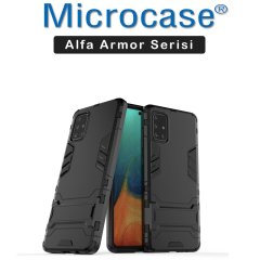 Microcase Samsung Galaxy A71 Alfa Armor Standlı Perfect Koruma Kılıf - Siyah