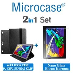 Microcase Lenovo Tab 2 A10-70 Alfa Book Case PU Deri Standlı Kılıf - Siyah + Nano Esnek Ekran Koruma Filmi