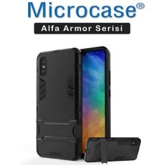 Microcase Xiaomi Redmi 9A Alfa Armor Standlı Perfect Koruma Kılıf - Siyah