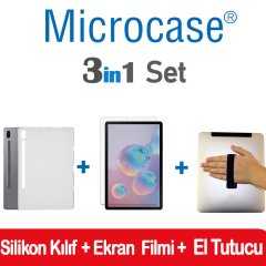 Microcase Samsung Galaxy Tab S6 T860 Silikon Kılıf Şeffaf + Ekran Koruma Filmi + Tablet El Tutucu