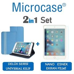 Microcase iPad Pro 9.7 Delüx Serisi Universal Standlı Deri Kılıf - Turkuaz + Nano Esnek Ekran Koruma Filmi