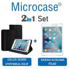 Microcase iPad Pro 9.7 Delüx Serisi Universal Standlı Deri Kılıf - Siyah + Ekran Koruma Filmi