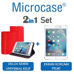 Microcase iPad Pro 9.7 Delüx Serisi Universal Standlı Deri Kılıf - Kırmızı + Ekran Koruma Filmi