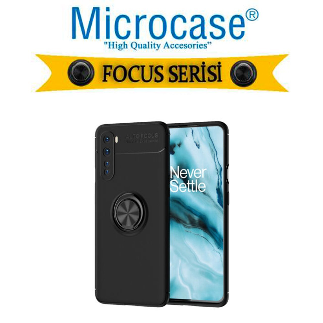 Microcase OnePlus Nord Focus Serisi Yüzük Standlı Silikon Kılıf - Siyah