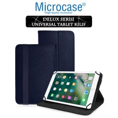 Microcase iPad 9.7 2017 Delüx Serisi Universal Standlı Deri Kılıf - Lacivert + Tempered Glass Cam Koruma