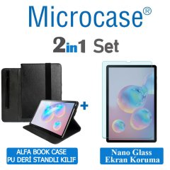 Microcase Samsung Galaxy Tab S6 10.6 T860 T867 Alfa Book Case PU Deri Standlı Kılıf - Siyah + Nano Esnek Ekran Koruma Filmi