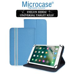 Microcase iPad 9.7 2017 Delüx Serisi Universal Standlı Deri Kılıf - Turkuaz + Tempered Glass Cam Koruma