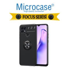 Microcase Oppo A15s Focus Serisi Yüzük Standlı Silikon Kılıf - Siyah