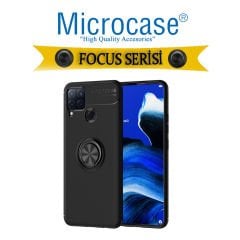 Microcase Realme C15 Focus Serisi Yüzük Standlı Silikon Kılıf - Siyah