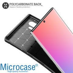 Microcase Samsung Galaxy Note 10 Plus Maxy Serisi Carbon Fiber Silikon Kılıf - Siyah