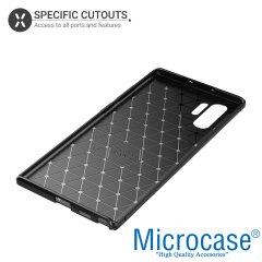 Microcase Samsung Galaxy Note 10 Plus Maxy Serisi Carbon Fiber Silikon Kılıf - Siyah