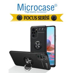 Microcase Xiaomi Redmi Note 10S Focus Serisi Yüzük Standlı Silikon Kılıf - Siyah