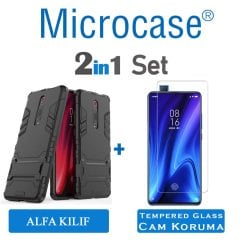 Microcase Xiaomi Redmi K20 Pro Alfa Serisi Armor Standlı Perfect Koruma Kılıf + Tempered Glass Cam Koruma (SEÇENEKLİ)