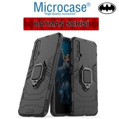 Microcase Huawei Honor 20 Batman Serisi Yüzük Standlı Armor Kılıf - Siyah + Tempered Glass Cam Koruma