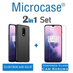 Microcase OnePlus 7 Elektrocase Serisi Silikon Kılıf Siyah + Tempered Glass Cam Koruma (SEÇENEKLİ)