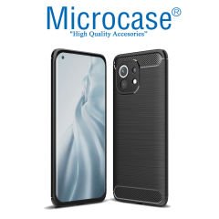 Microcase Xiaomi Mi 11 Lite Brushed Carbon Fiber Silikon Kılıf - Siyah