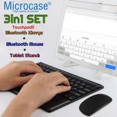 Microcase Alcatel 3T 10.1 inch Tablet için Touchpad Bluetooth Klavye 24 cm (TR Sticker) + Bluetooth Mouse + Stand - AL2766