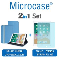 Microcase iPad 9.7 2018 Delüx Serisi Universal Standlı Deri Kılıf - Turkuaz + Nano Esnek Ekran Koruma Filmi