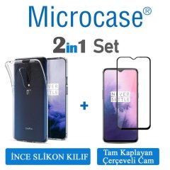 Microcase OnePlus 7 Ultra İnce 0.2 mm Soft Silikon Kılıf + Tam Kaplayan Çerçeveli Cam
