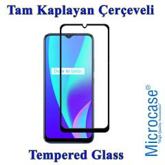 Microcase Realme C15 Tam Kaplayan Çerçeveli Tempered Ekran Koruyucu - SİYAH