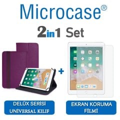 Microcase iPad 9.7 2018 Delüx Serisi Universal Standlı Deri Kılıf - Mor + Ekran Koruma Filmi