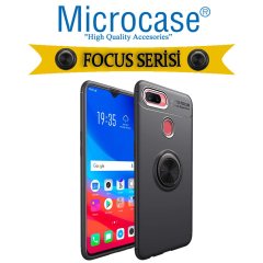 Microcase Oppo A5S - Oppo AX7 Focus Serisi Yüzük Standlı Silikon Kılıf - Siyah