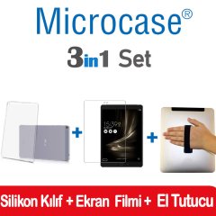 Microcase Asus ZenPad 3S 10 Z500KL 9.7 inch Tablet Silikon Kılıf Şeffaf + Ekran Koruma Filmi + Tablet El Tutucu