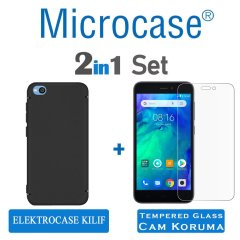 Microcase Xiaomi Redmi Go Elektrocase Serisi Silikon Kılıf Siyah + Tempered Glass Cam Koruma (SEÇENEKLİ)