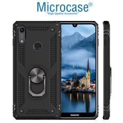 Microcase Huawei Y6S 2019 - Y6 2019 Anka Serisi Yüzük Standlı Armor Kılıf - Siyah