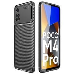 Microcase Xiaomi Poco M4 Pro 4G Maxy Serisi Carbon Fiber Silikon TPU Kılıf - Siyah