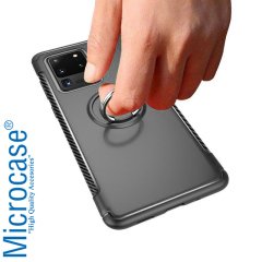 Microcase Samsung Galaxy S20 Ultra Yüzük Standlı Armor Silikon Kılıf - Siyah