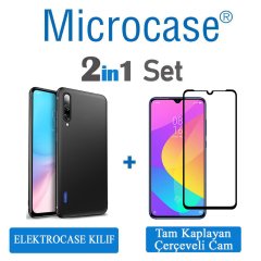 Microcase Xiaomi Mi 9 Lite Elektrocase Serisi Silikon Kılıf - Siyah + Tam Kaplayan Çerçeveli Cam