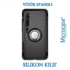 Microcase Xiaomi Mi Note 10 Yüzük Standlı Armor Silikon Kılıf - Siyah