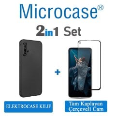 Microcase Huawei Honor 20 - Nova 5T Elektrocase Serisi Silikon Kılıf - Siyah + Tam Kaplayan Çerçeveli Cam