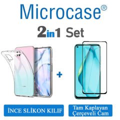 Microcase Huawei P40 Lite İnce 0.2 mm Soft Silikon Kılıf + Tam Kaplayan Çerçeveli Cam