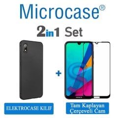 Microcase Huawei Honor 8S Elektrocase Serisi Silikon Kılıf - Siyah + Tam Kaplayan Çerçeveli Cam