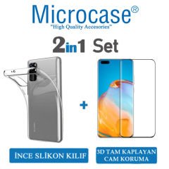 Microcase Huawei P40 Pro Ultra İnce 0.2 mm Soft Silikon Kılıf + 3D Curved Tempered Glass Ekran Koruma