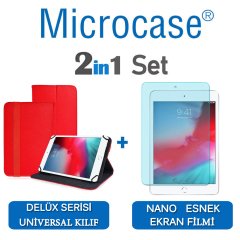 Microcase iPad Mini 5 2019 Delüx Serisi Universal Standlı Deri Kılıf - Kırmızı + Nano Esnek Ekran Koruma