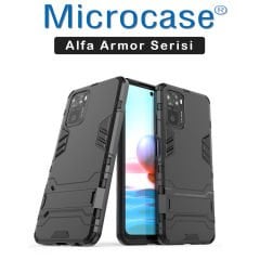 Microcase Xiaomi Redmi Note 10 Pro Alfa Armor Standlı Perfect Koruma Kılıf - Siyah