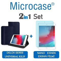 Microcase iPad Mini 5 2019 Delüx Serisi Universal Standlı Deri Kılıf - Lacivert + Nano Esnek Ekran Koruma