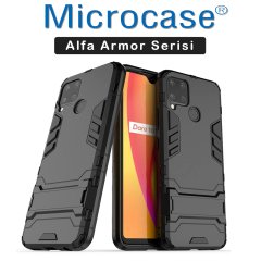Microcase Realme C15 Alfa Armor Standlı Perfect Koruma Kılıf - Siyah