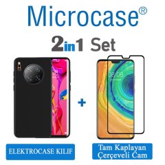 Microcase Huawei Mate 30 Elektrocase Serisi Silikon Kılıf - Siyah + Tam Kaplayan Çerçeveli Cam