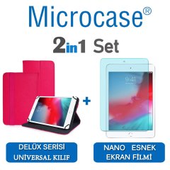 Microcase iPad Mini 5 2019 Delüx Serisi Universal Standlı Deri Kılıf - Pembe + Nano Esnek Ekran Koruma