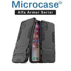 Microcase iPhone 12 Pro Alfa Armor Standlı Perfect Koruma Kılıf Siyah